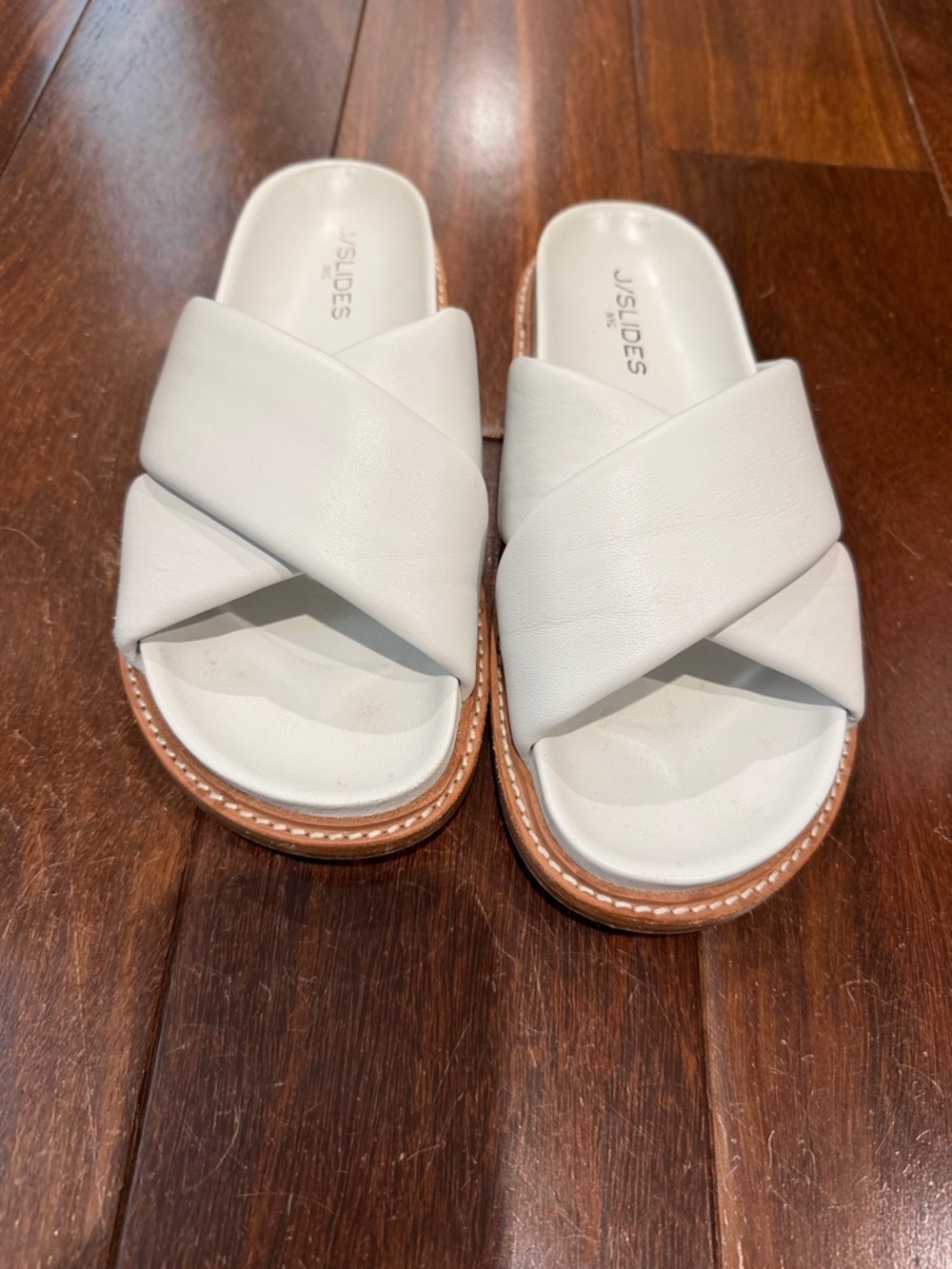 J/Slides White Leather Roland Sandal Slide